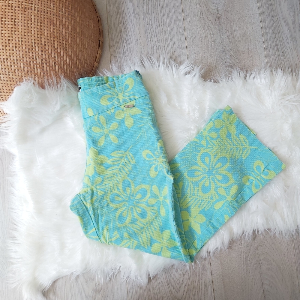 Guess Blue Aqua & Lime Floral Capris
